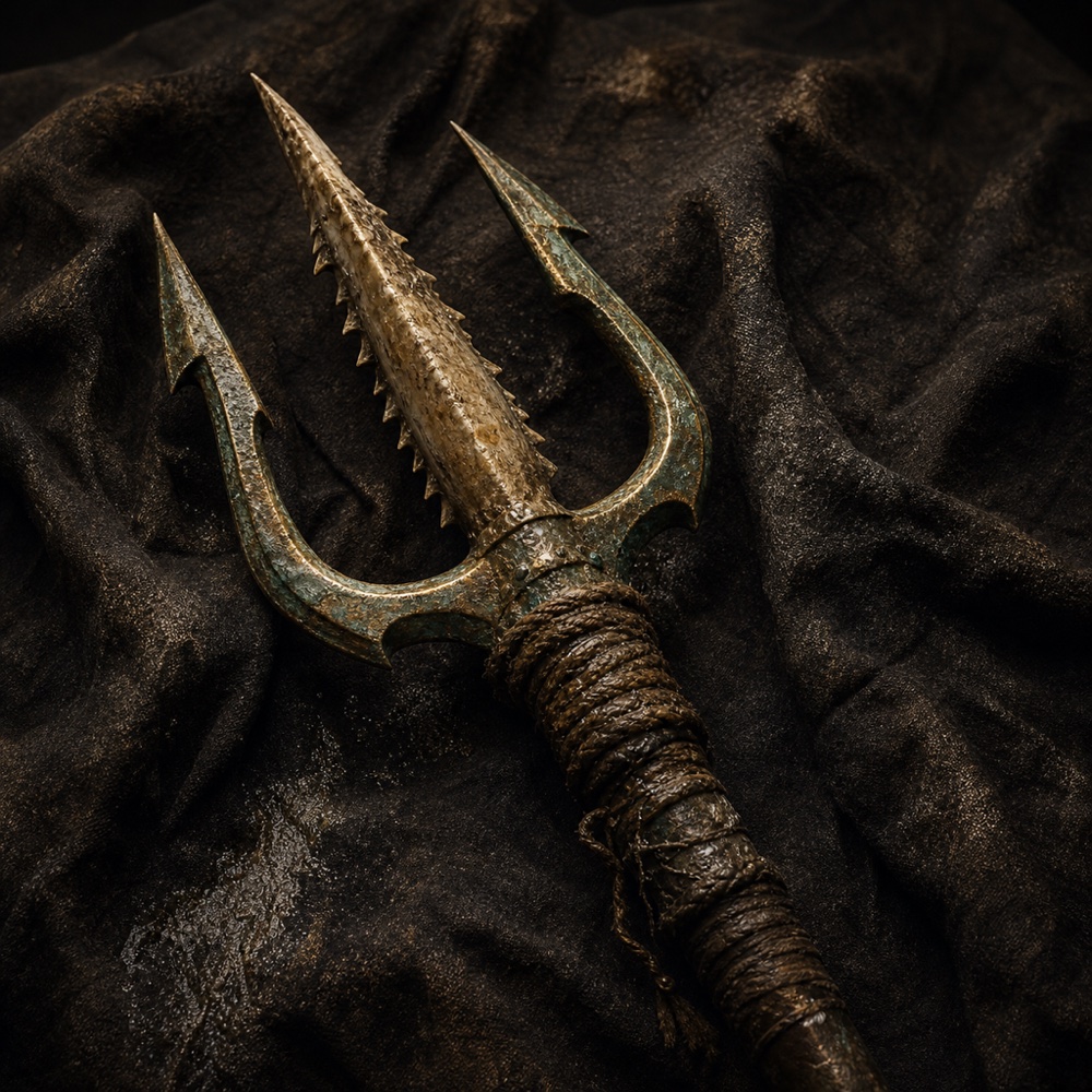 The Tide Fang, a trident surviving the Drowned Cycle, Game Master's Book of the Vestiges TTRPG
